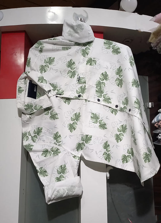 Mens wear White Imported Shirt with Green Leaf Print  p1