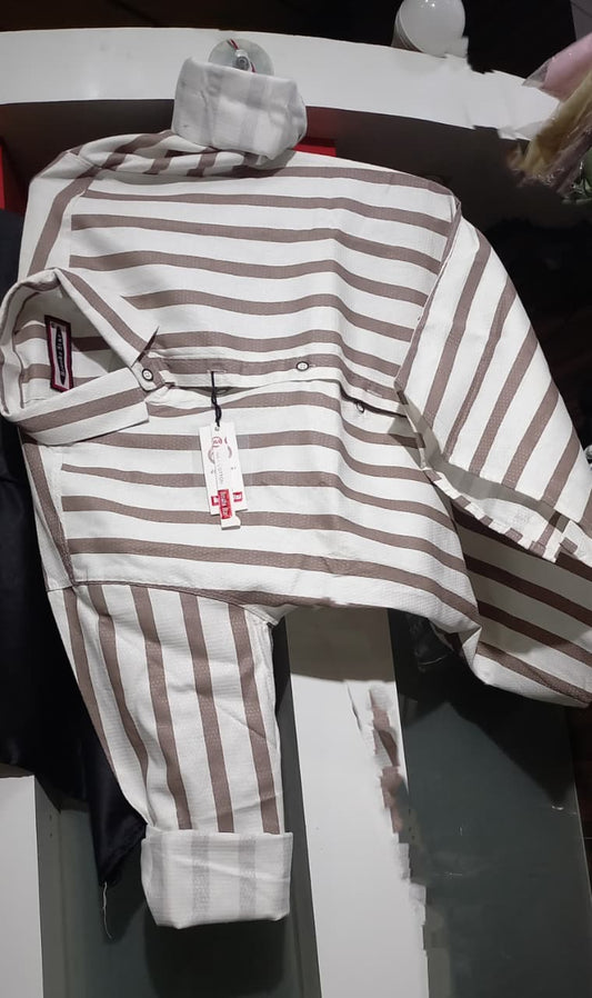 Mens wear White & Brown Striped Cotton Shirt p1