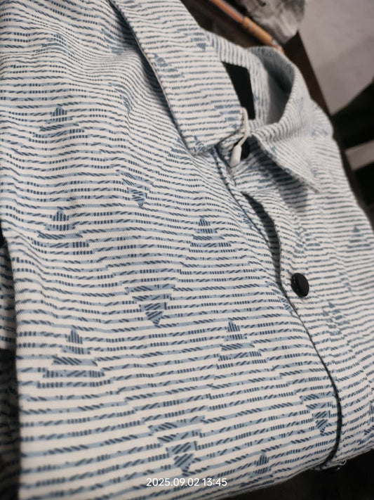 Men’s Cotton Casual Printed Shirt – White & Blue Striped Pattern
