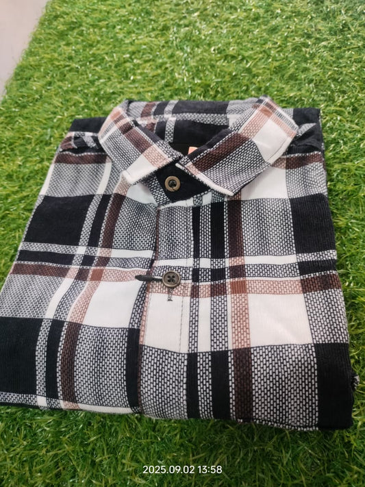 Men’s Black & Brown Checked Cotton Shirt – Casual Flannel Style
