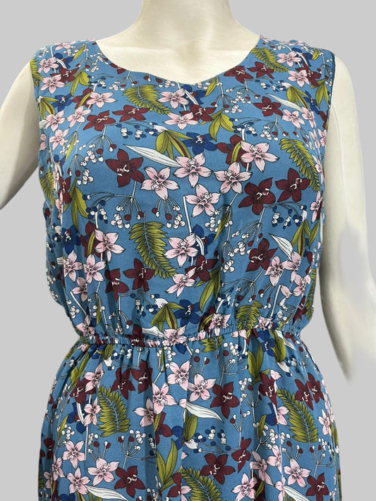 Girls wear one piece Blue Floral Sleeveless Dress – Fresh & Stylish Everyday Wear