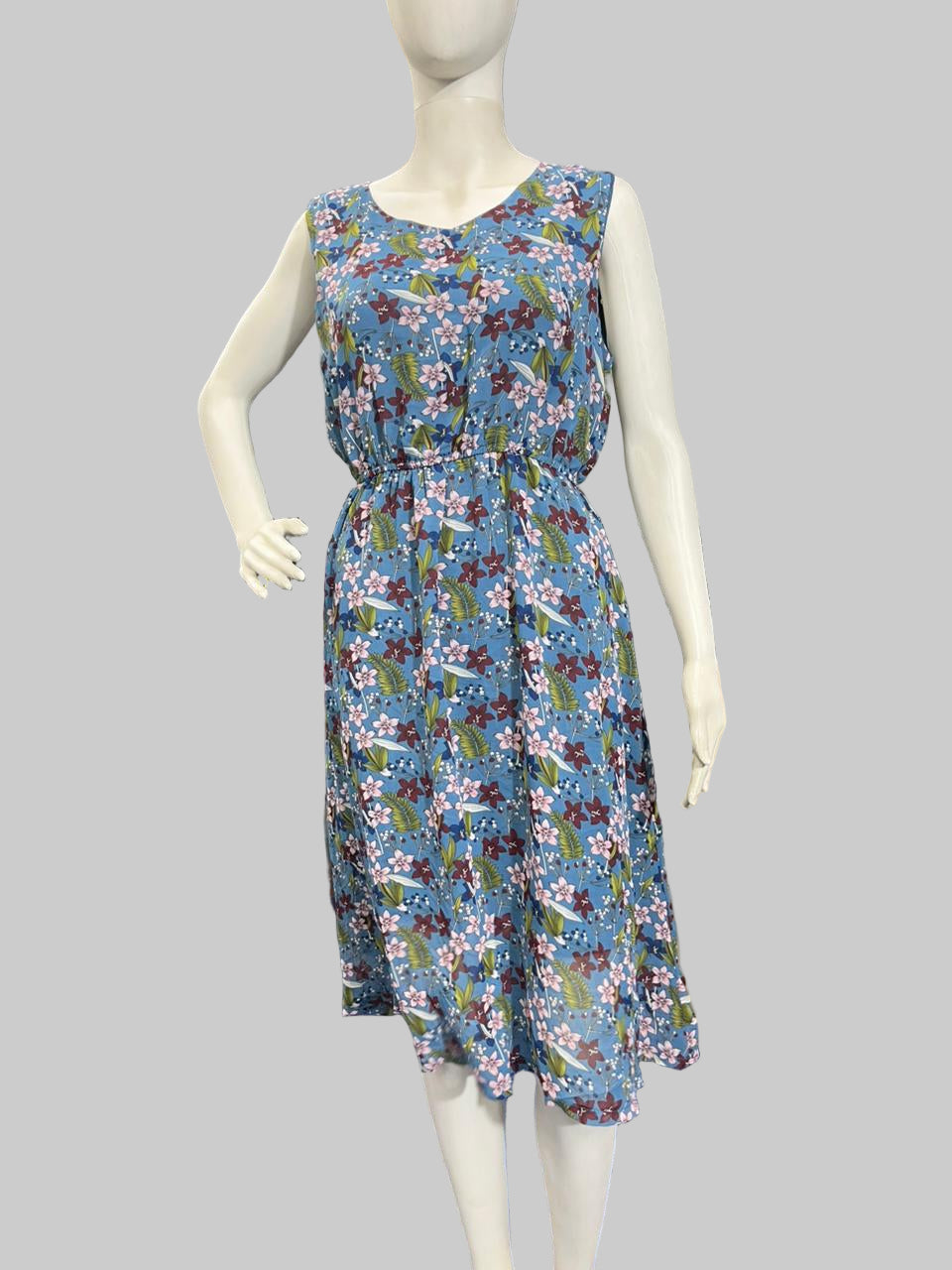 Girls wear one piece Blue Floral Sleeveless Dress – Fresh & Stylish Everyday Wear