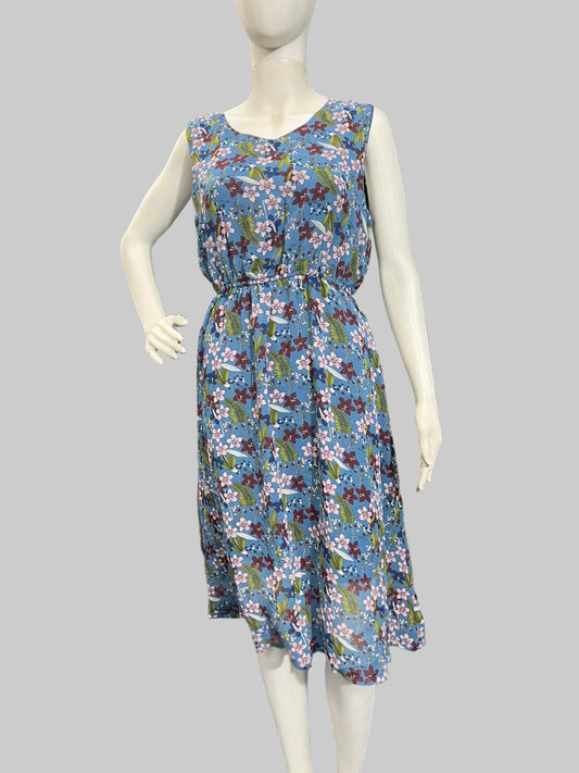 Girls wear one piece Blue Floral Sleeveless Dress – Fresh & Stylish Everyday Wear