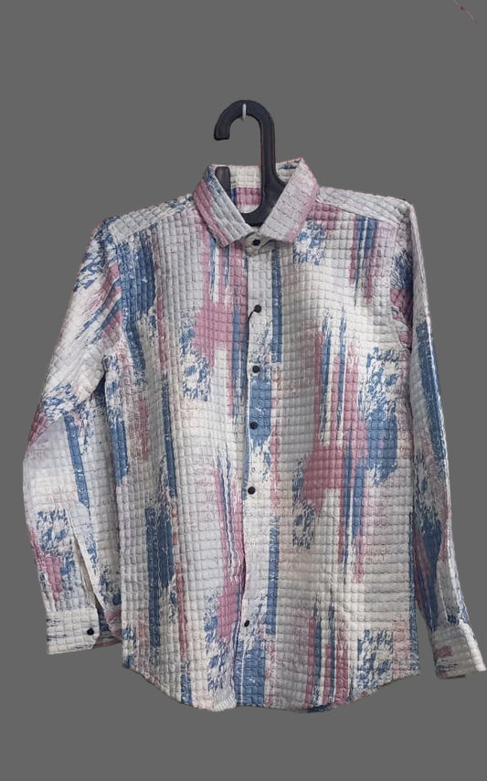 Textured Long Sleeve Shirt with Abstract Print – Regular Fit