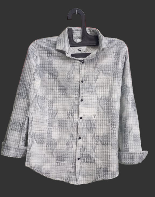 Textured Grey Long Sleeve Shirt – Subtle Pattern, Regular Fit