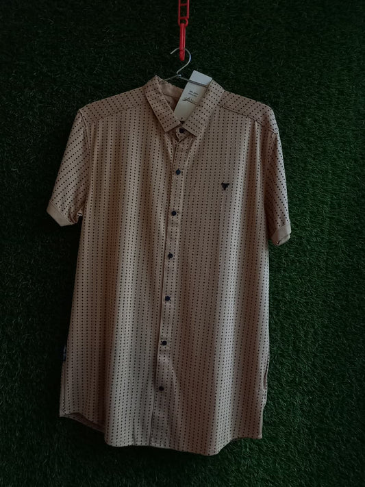 Beige Printed Short Sleeve Shirt – Regular Fit Casual Wear