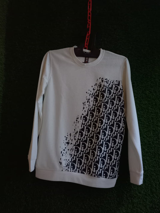 White Monogram Print Sweatshirt – Regular Fit Casual Wear