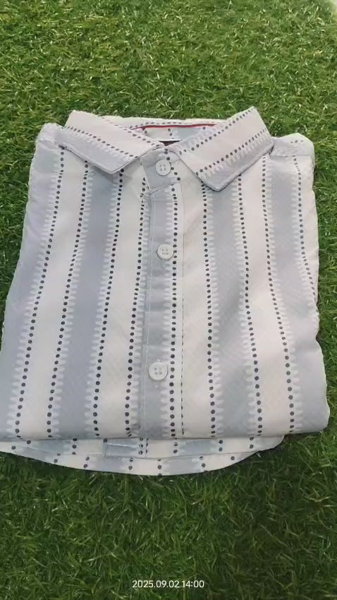 Men’s White Printed Cotton Shirt – Subtle Striped Dot Pattern